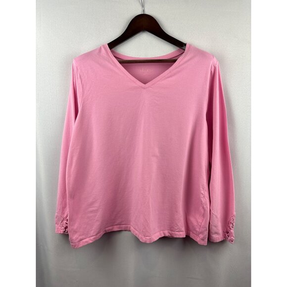 Women's D & Co. XL Bubblegum Pink Long Sleeve Shirt with Lace Detail on Sleeve C - Picture 1 of 5